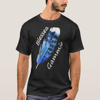 Womens Blessed Gammie Graphic S Letter Feather T-Shirt