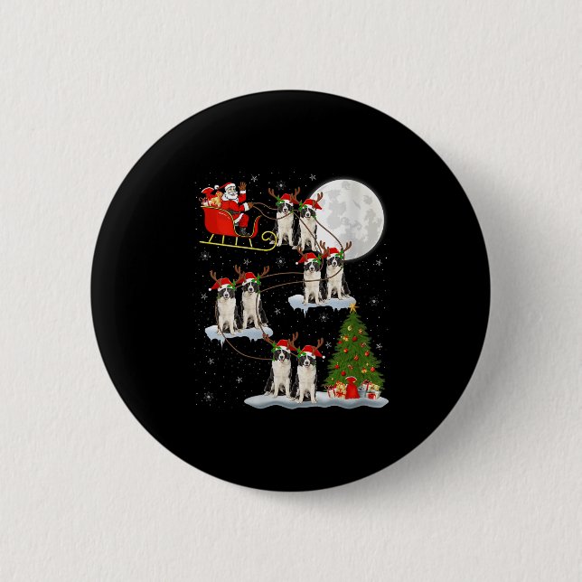 Womens Border Collie Dog Santa Sleigh Flying Funny Button (Vorderseite)