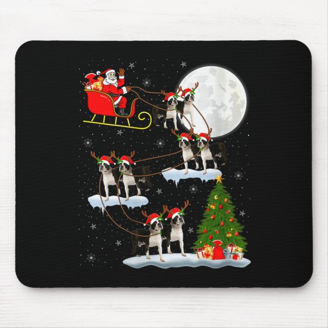 Womens Boston Terrier Dog Santa Sleigh Flying Funn Mousepad (Vorne)