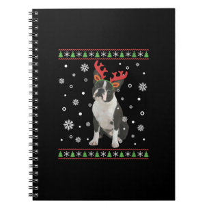 Womens Boston Terrier Xmas Ugly Christmas Sweater Notizblock