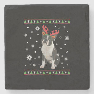 Womens Boston Terrier Xmas Ugly Christmas Sweater Steinuntersetzer