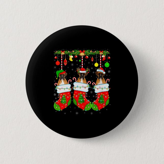 Womens Boxer Dog In Christmas Socks Funny Pet Dog  Button (Vorderseite)