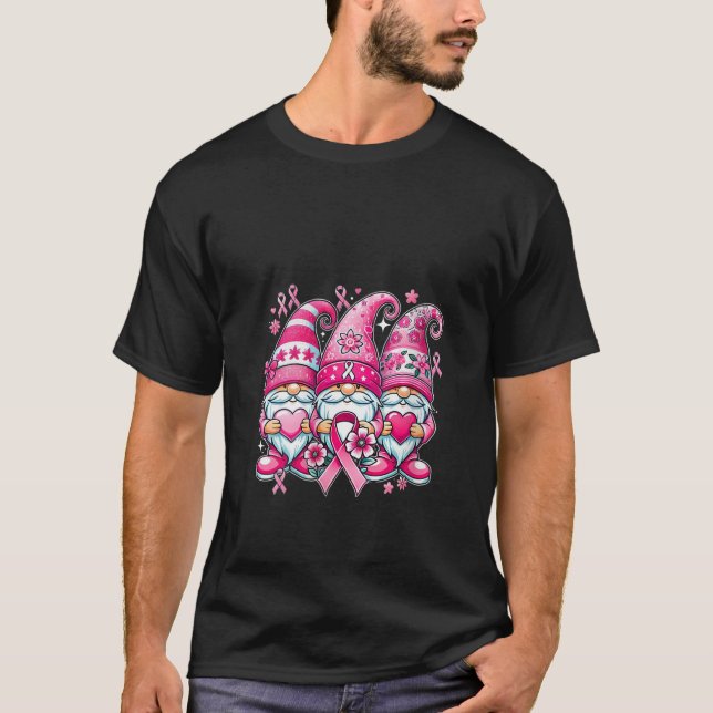 Womens Breast Cancer Awareness Gnome Pumpkin Pink  T-Shirt (Vorderseite)