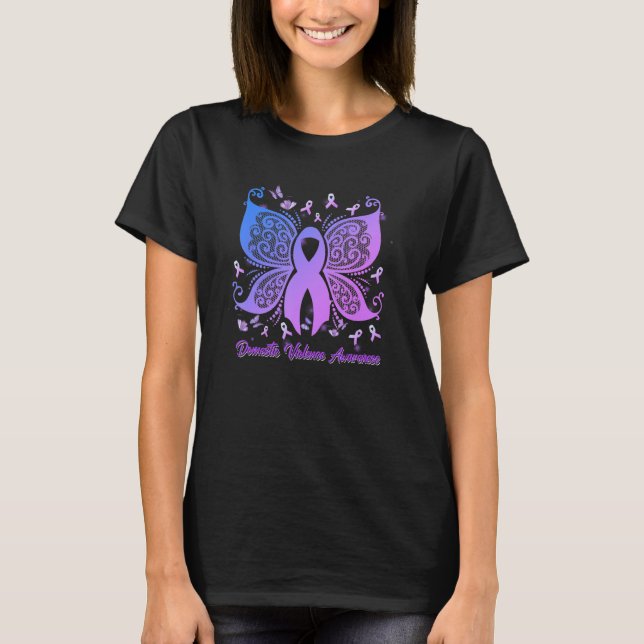 Womens Butterfly Inhouse Gewalt Awareness Ribbo T-Shirt (Vorderseite)