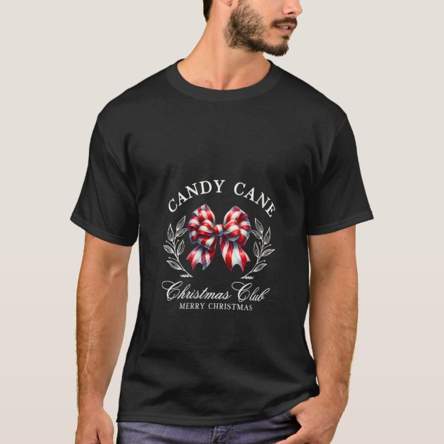 Womens Candy Cane Coquette Bow Merry Christmas Xma T-Shirt (Vorderseite)