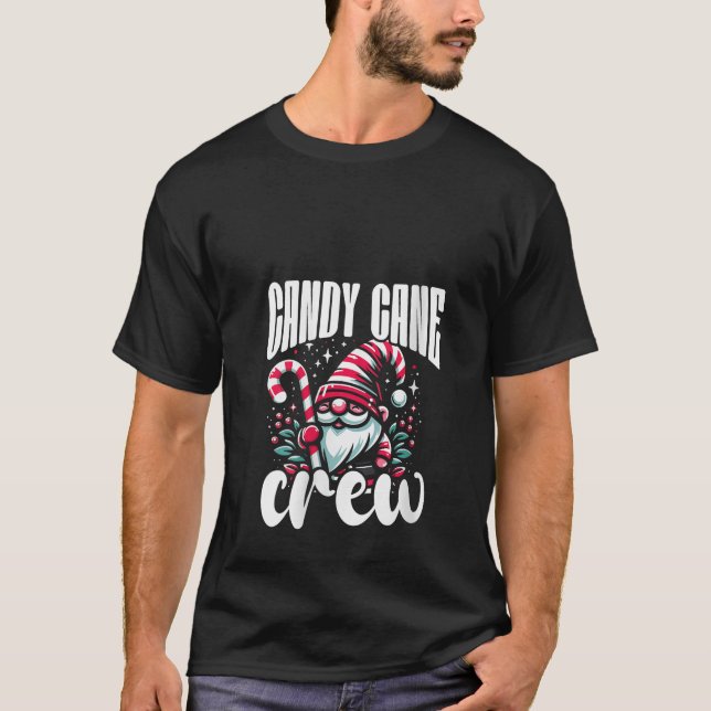 Womens Candy Cane Crew Christmas Santa Gnome V Nec T-Shirt (Vorderseite)