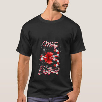 Womens Candy Cane Frohe Weihnachten Rot und Weiß C T-Shirt