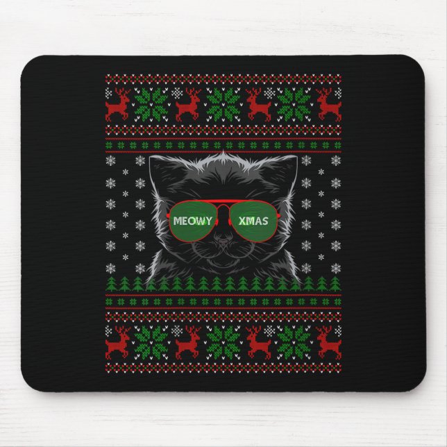 Womens Cat Ugly Christmas Sweater Style Funny Cat  Mousepad (Vorne)