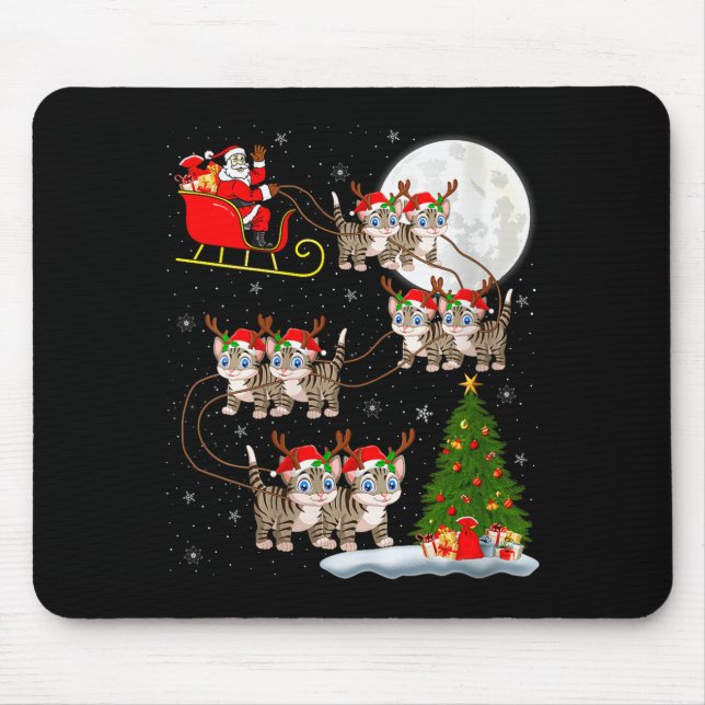 Womens Cats Santa Sleigh Flying Funny Magical Chri Mousepad (Vorne)
