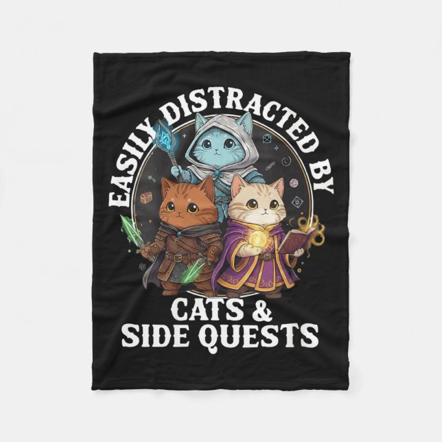 Womens Cats Side Quest Distracted Tabletop Funny S Fleecedecke (Vorderseite)