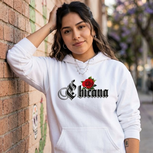 Womens Chicana Rote Rose Hoodie (Chicana Red Rose Hoodie)
