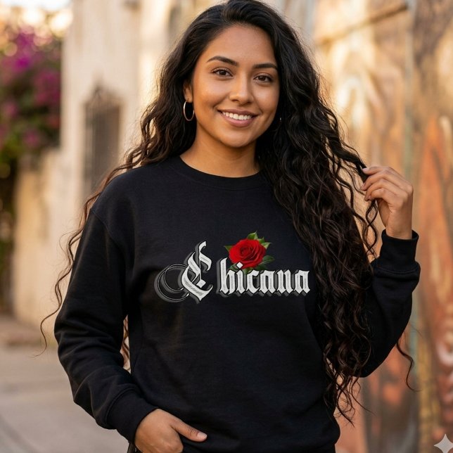 Womens Chicana Rote Rose Sweatshirt (Chicana Red Rose Sweatshirt)