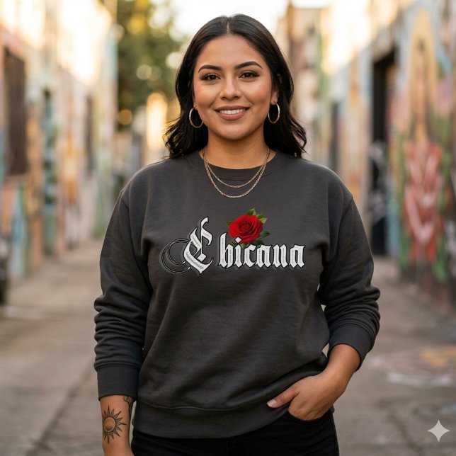 Womens Chicana Rote Rose Sweatshirt (Von Creator hochgeladen)