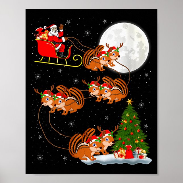 Womens Chipmunk Santa Sleigh Flying Funny Magical  Poster (Vorne)