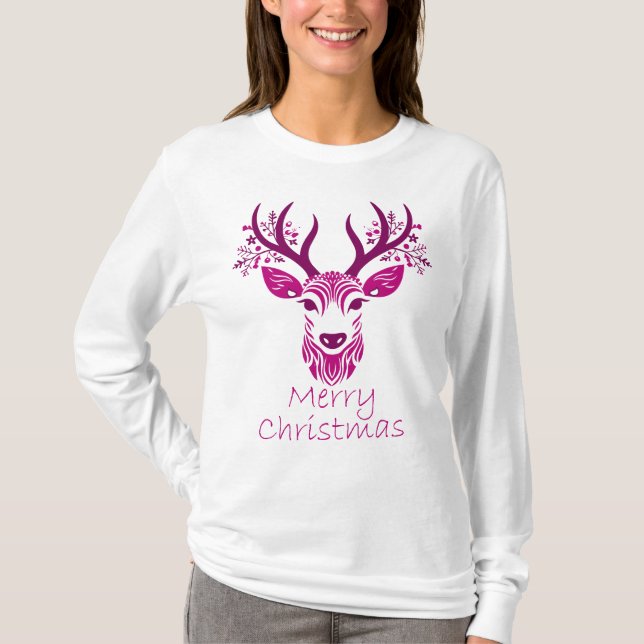 Womens Christmas Deer Long Sleeve T-Shirt (Vorderseite)