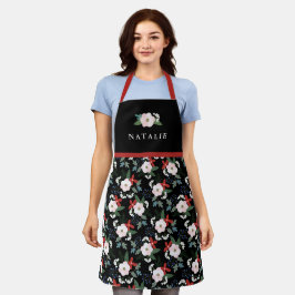 Womens Christmas Floral Pattern Name Black Schürze