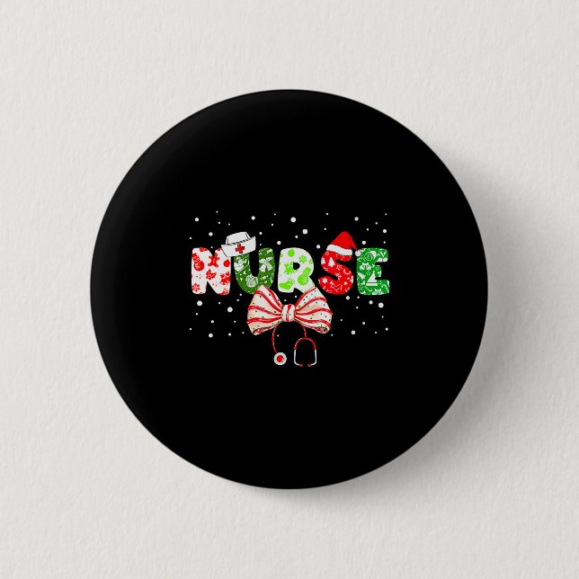 Womens Christmas Nurse Stethoscope Xmas Coquette B Button (Vorderseite)