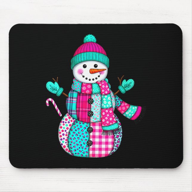 Womens Christmas Patchwork Snowman Preppy Retro Me Mousepad (Vorne)