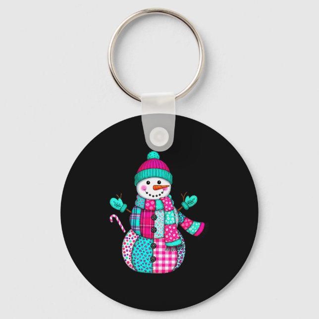 Womens Christmas Patchwork Snowman Preppy Retro Me Schlüsselanhänger (Vorderseite)