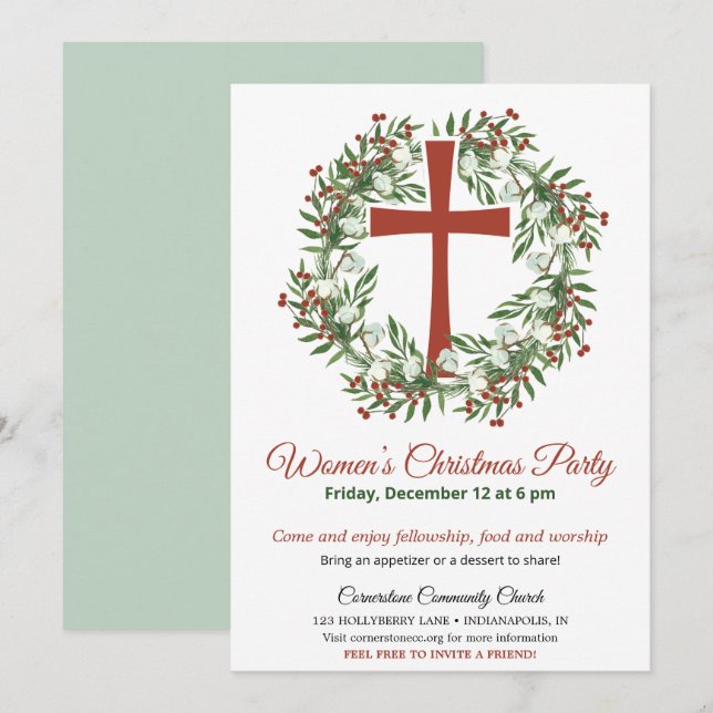 Women's Church Christmas Party Wreath Einladung (Vorne/Hinten)