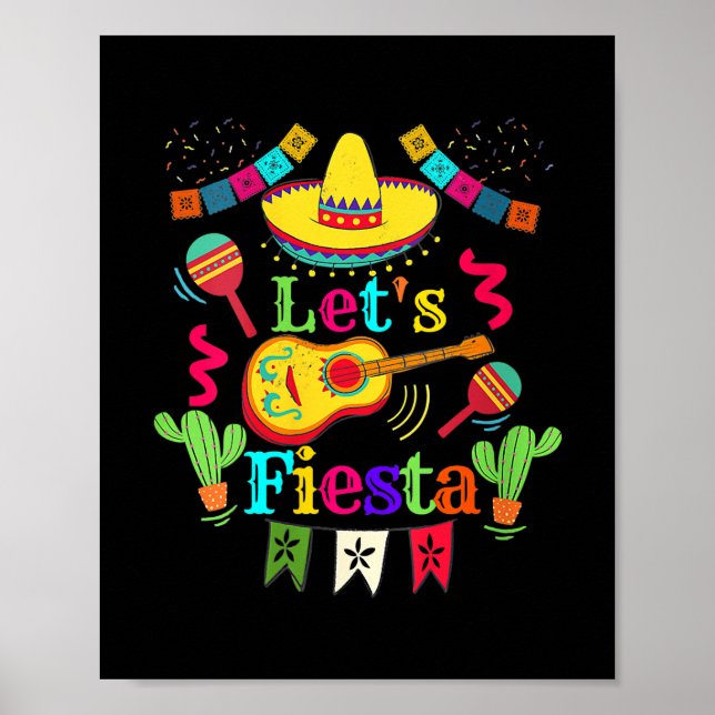 Womens Cinco De Mayo Mexican Guitar Cactus Lasse Poster (Vorne)