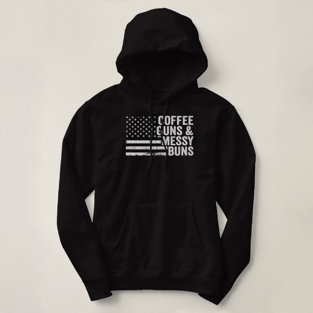 Womens Coffee Guns & Messy Buns - Camouflage USA F Hoodie (Design vorne)