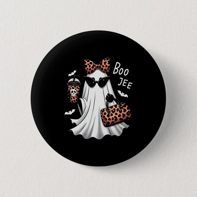 Womens Coquette Leopard Ghost Coffee Boo-jee Hallo Button (Vorderseite)