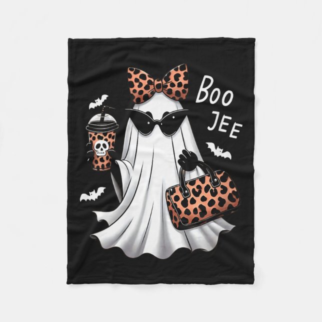 Womens Coquette Leopard Ghost Coffee Boo-jee Hallo Fleecedecke (Vorderseite)
