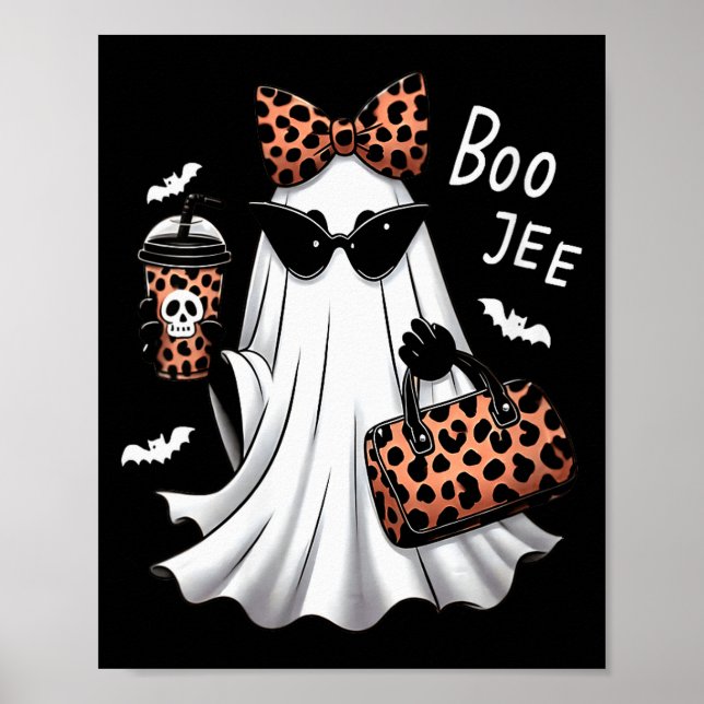 Womens Coquette Leopard Ghost Coffee Boo-jee Hallo Poster (Vorne)