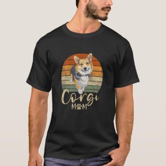 Womens Corgi Mama Retro Sunset Corgi Lover Geschen T-Shirt
