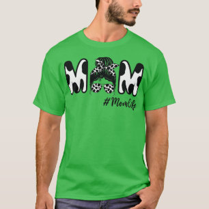 Womens Cow Mama Life Messy Bun Funny Mama Cow Farm T-Shirt