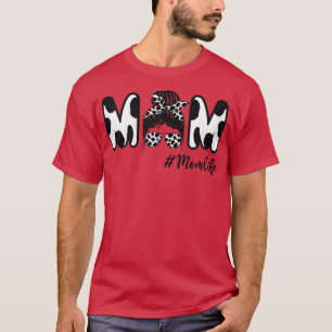 Womens Cow Mama Life Messy Bun Funny Mama Cow Farm T-Shirt