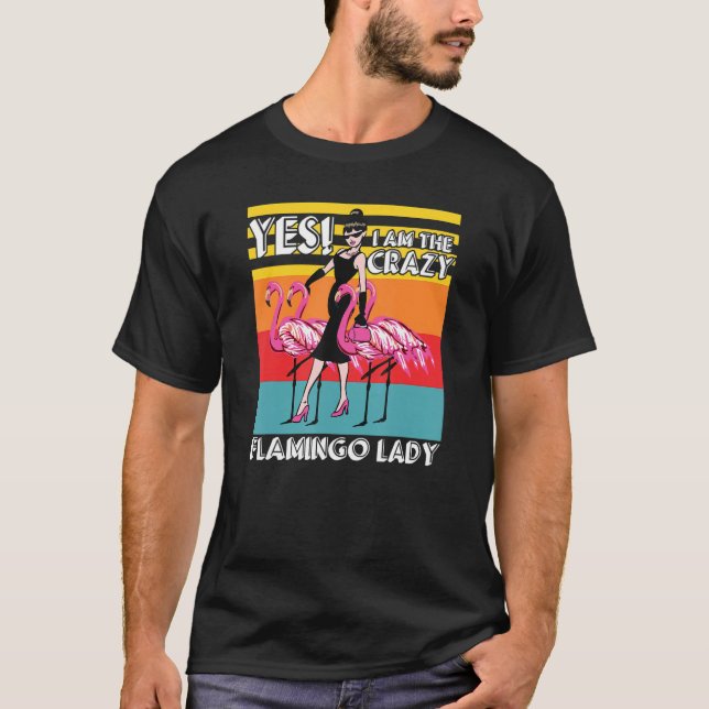 Womens Crazy Flamingo Lady Animal Bird Puff 1 T-Shirt (Vorderseite)