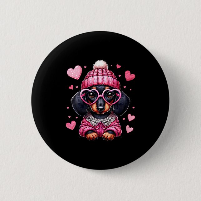 Women's Cute Dachshund Valentines Heart Dog Lover  Button (Vorderseite)