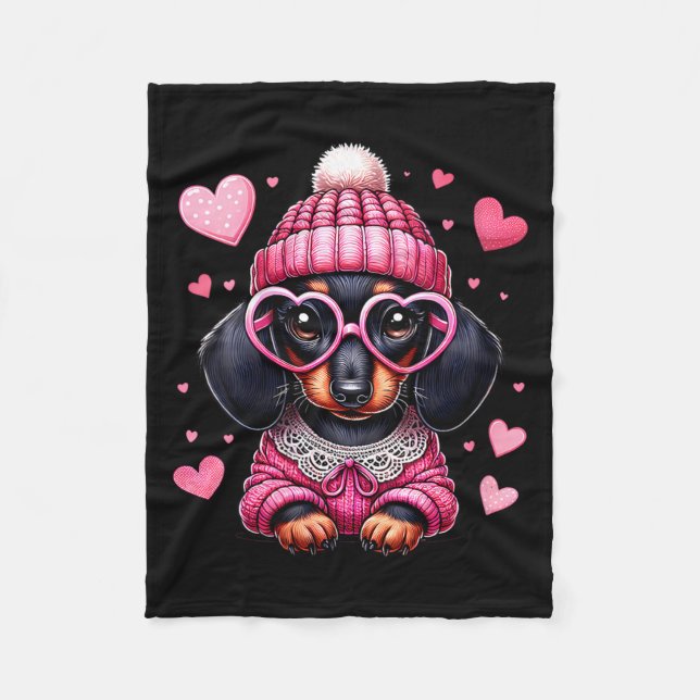 Women's Cute Dachshund Valentines Heart Dog Lover  Fleecedecke (Vorderseite)