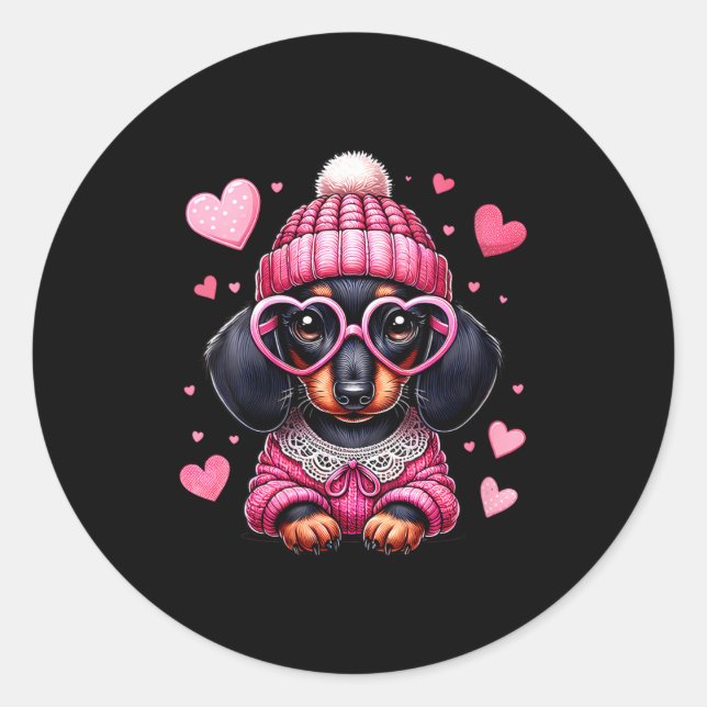 Women's Cute Dachshund Valentines Heart Dog Lover  Runder Aufkleber (Vorderseite)