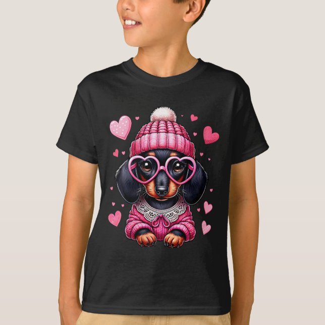 Women's Cute Dachshund Valentines Heart Dog Lover  T-Shirt (Vorderseite)
