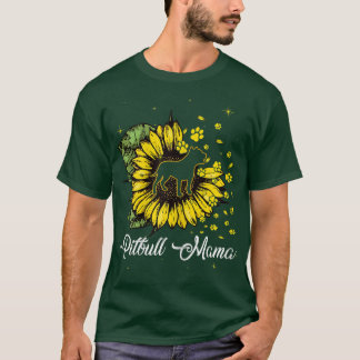 Womens Cute Pitbull Mama Sunflower Dog Mom Mothers T-Shirt