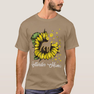 Womens Cute Rottweiler Mama Sunflower Dog Mom Moth T-Shirt