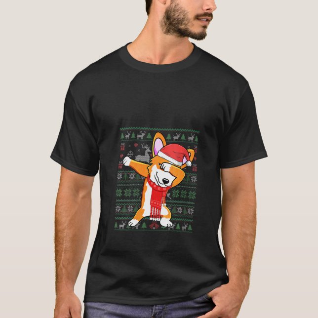 Womens Dabbing Corgi Ugly Weihnachtskraut Xmas T-Shirt (Vorderseite)