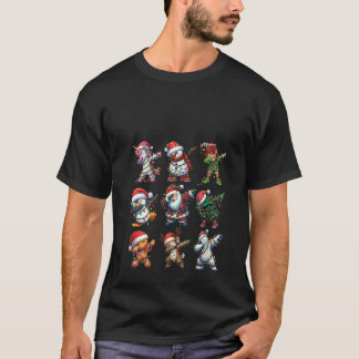 Womens Dabbing Elf Santa Claus Friends Xmas Party T-Shirt
