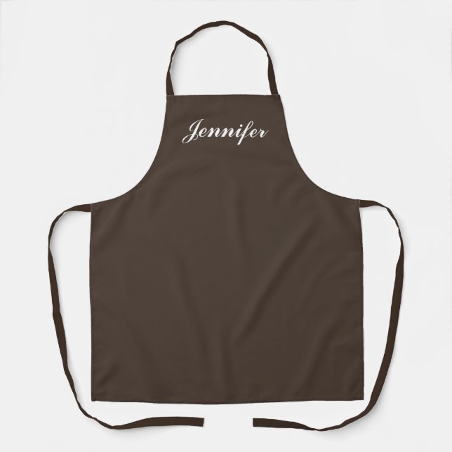 Womens Dark Brown Script Personalisiert Koch Schürze (Vorderseite)