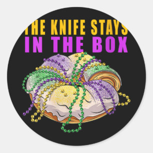 Womens das Messer Bleibe in der Box Mardi Gras Fun Runder Aufkleber