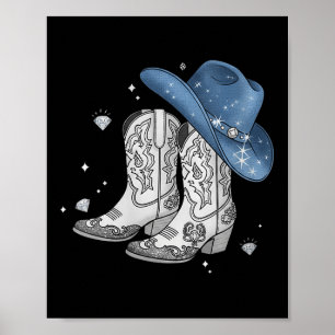 Womens Denim & Diamonds Black T-Shirt Western Poster