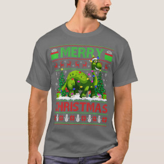 Womens Dinosaur Xmas Lighting Weihnachtsmannmütze T-Shirt