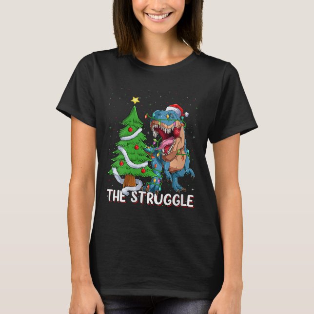 Womens Dinosaur Xmas Lights Funny T-rex Dino Men B T-Shirt (Vorderseite)
