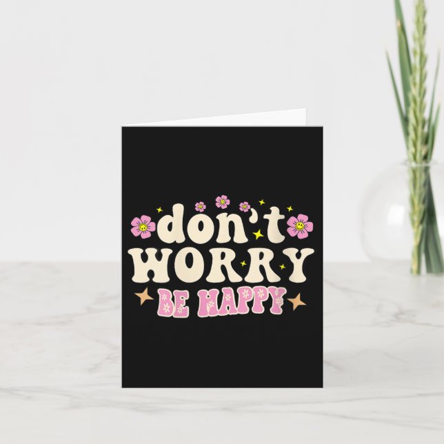 Womens Don't Worry We Be Happy Groovy Retro 70s Mo Karte (Vorderseite)