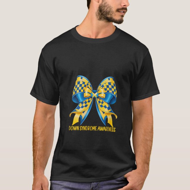Womens Down Syndrome Awareness Coquette Bow Ribbon T-Shirt (Vorderseite)