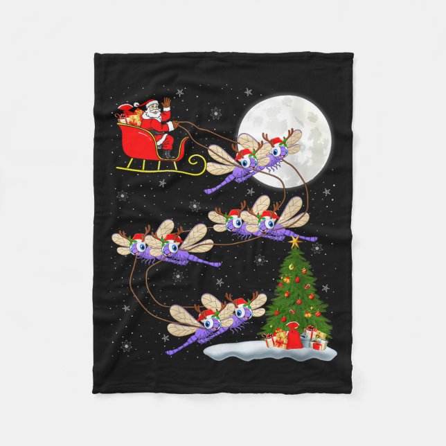Womens Dragonfly Santa Sleigh Flying Funny Magical Fleecedecke (Vorderseite)