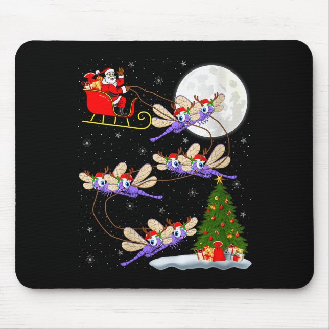 Womens Dragonfly Santa Sleigh Flying Funny Magical Mousepad (Vorne)